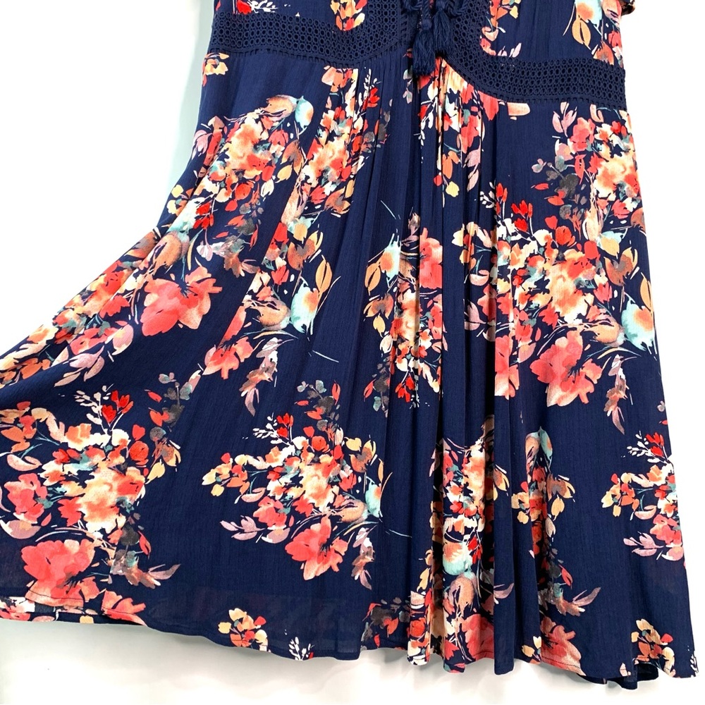 NWT Torrid Mini Gauze Lace Up Skater Dress Sz 1X Navy Blue Floral Print Boho - Picture 7 of 11